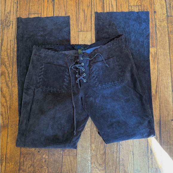 Pants - Vintage Jou Jou Skins Brown Suede Lace Up Pants